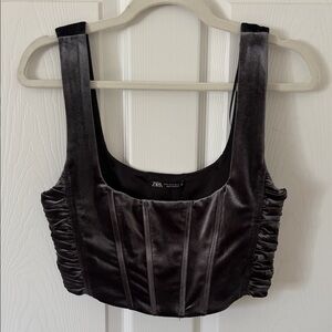 Zara Gray Velvet Crop Top